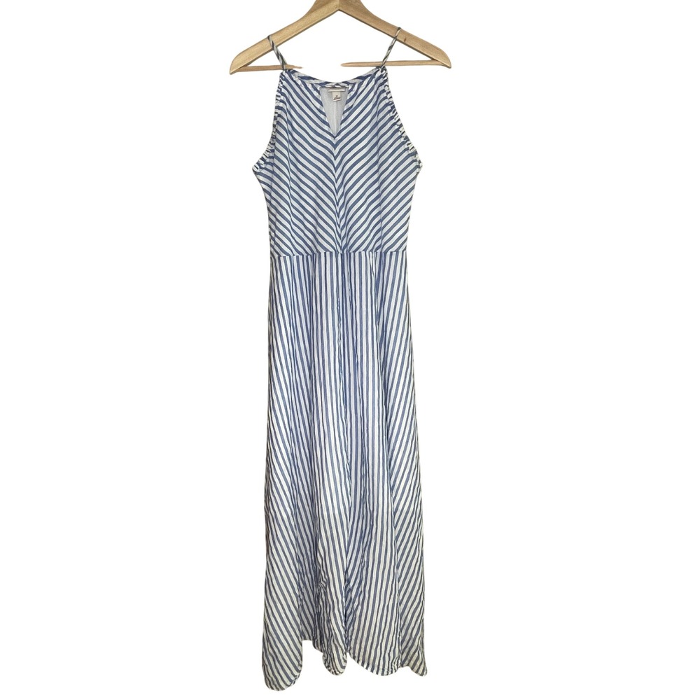 Blue Striped Maxi Dress Women's Medium Merona Halter Coastal‎ Nautical Cottage